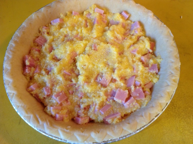 ham, grits, and butter in the pie crust.