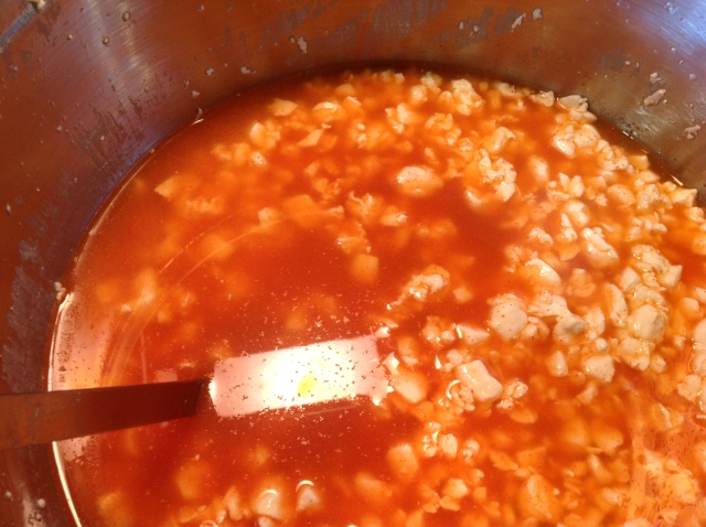 curds in their bath of hot sauce.  Almost looks like a tomato soup